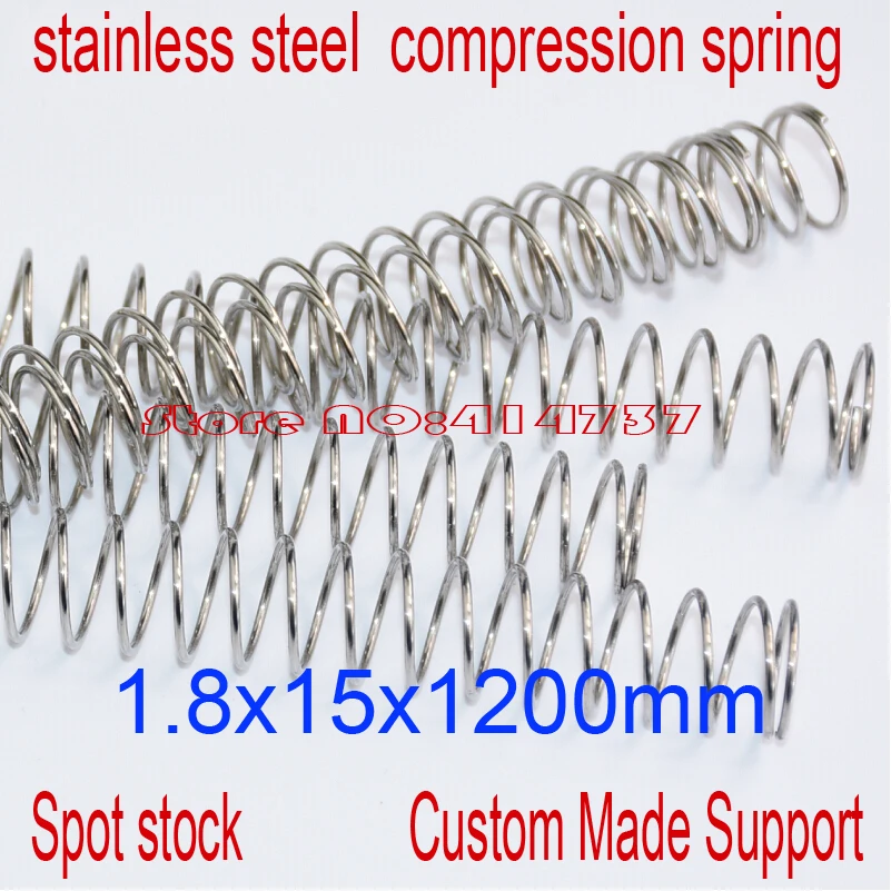 2pcs  1.8*15*1200mm   stainless steel  spot spring 1.8mm wire hammer spring Y type compression spring pressure spring OD=15mm