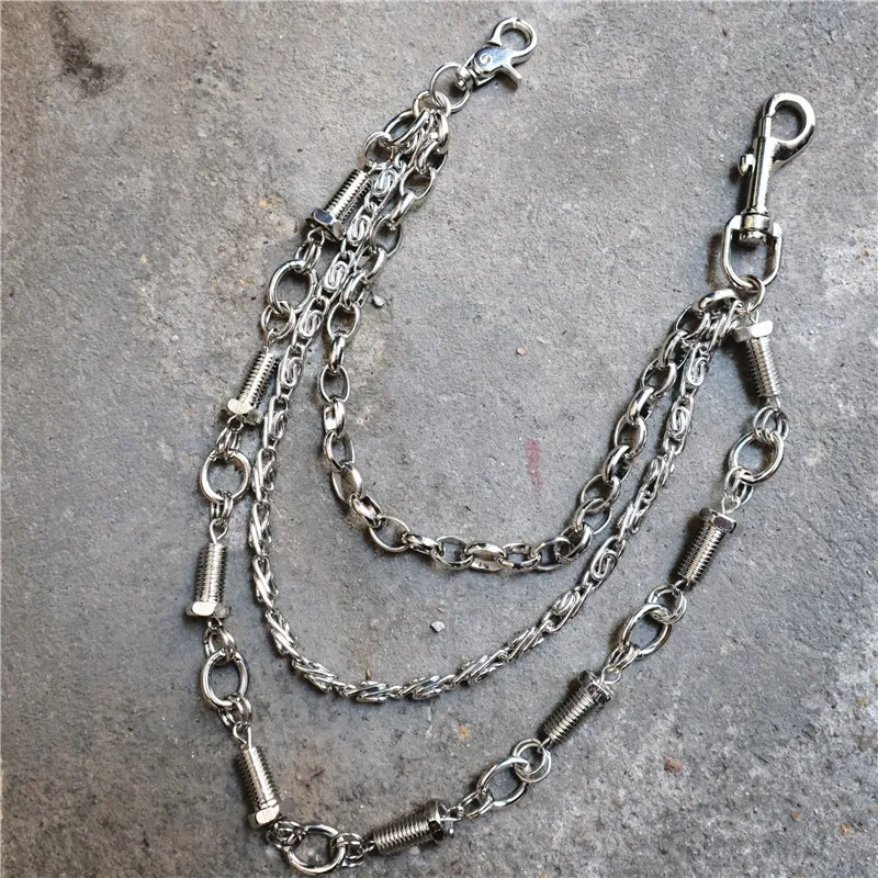 

Fashion Men Jewelry Jean Wallet Chain 3 Layer Waist Punk Hook Silver Trousers Pant Belt Chain Jewelry Keychain Pant Chain KL22