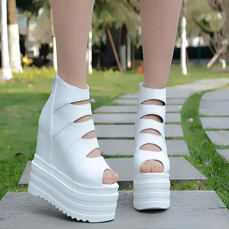 Gladiator Sandals Women Summer Wedge Sandalias With Platform 14cm High Heel Peep Toe Shoes