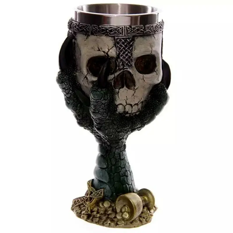 Horror Crypt 3D Talon Skull & Spine Goblet Resin StainlessSteel Liner Skull Cup Home Office Coffee Cup Crazy Gift With Package