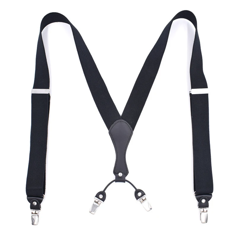 Man\'s Suspenders Black leather 4Clips Braces Male Vintage Casual  Suspensorio Trousers Strap Father/Husband\'s Gift 3.5*115cm