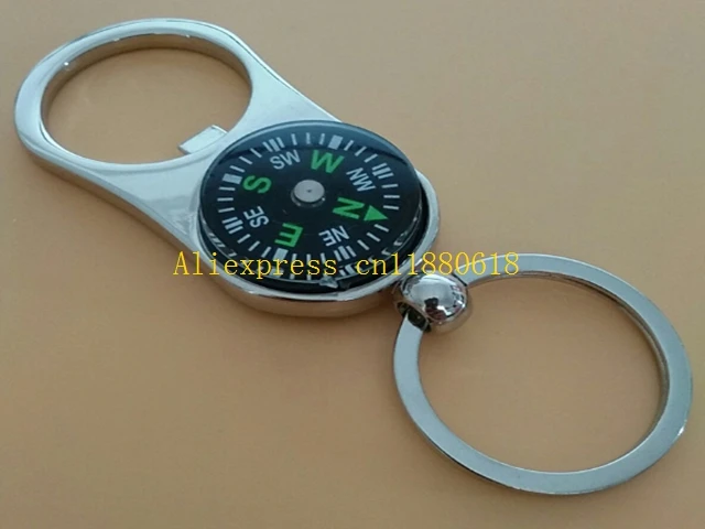 100pcs/lot Free Shipping Multifunction Key Chain Metal Compass Bottle Opener Keychain Gifts Key Ring