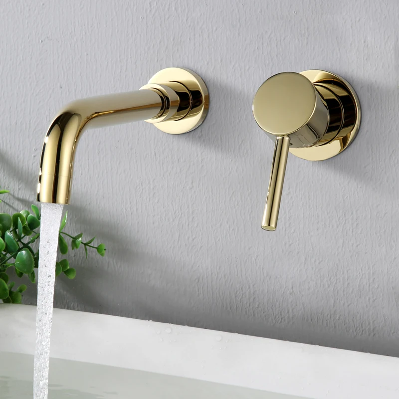 

Luxury gold Brass Wall Mounted Basin Faucet Single Handle Bathroom Mixer Tap Hot Cold Sink Faucet Rotation Spout