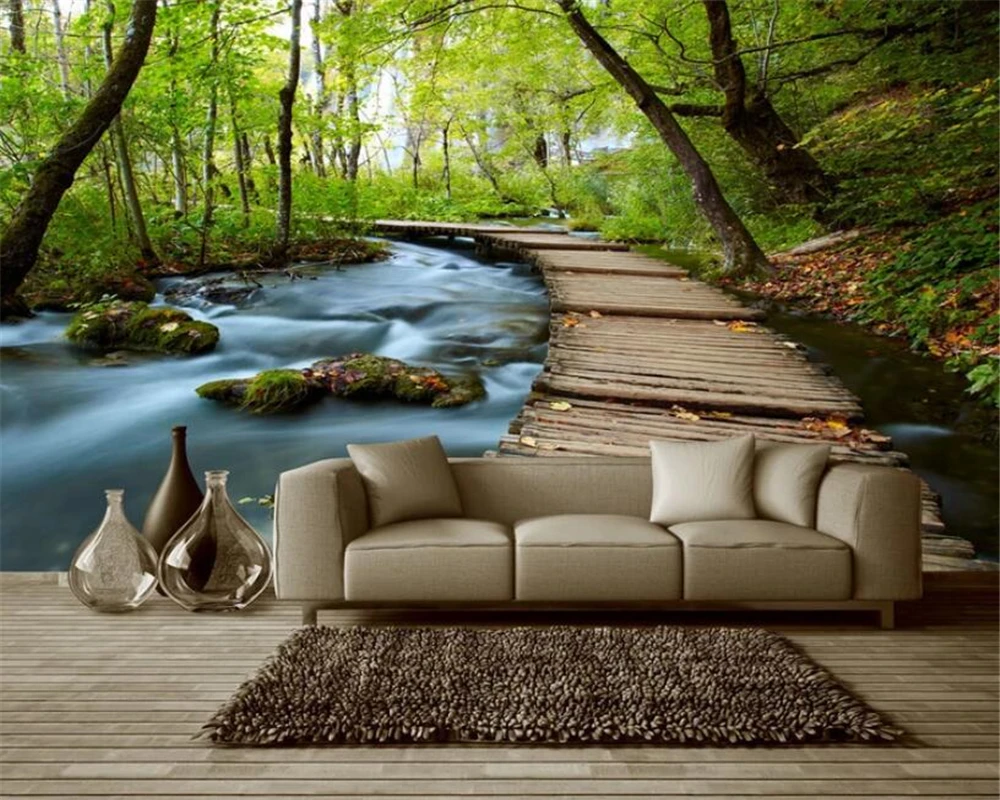 

Custom wallpaper murals modern Hand-painted Flowing water Waterfall woods landscape Inside the bedroom background 3d wallpaper