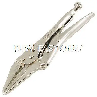 Adjsutable Spring Loaded Long Nose Locking Pliers Silver Tone 6.3