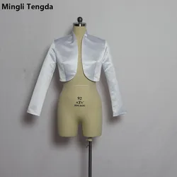 Hot Sale Wholesale Elegant Long Sleeves High Collar Satin Wedding Bridal Bolero Bridal Wraps Shawls Women Shrug Coat Jacket Wrap