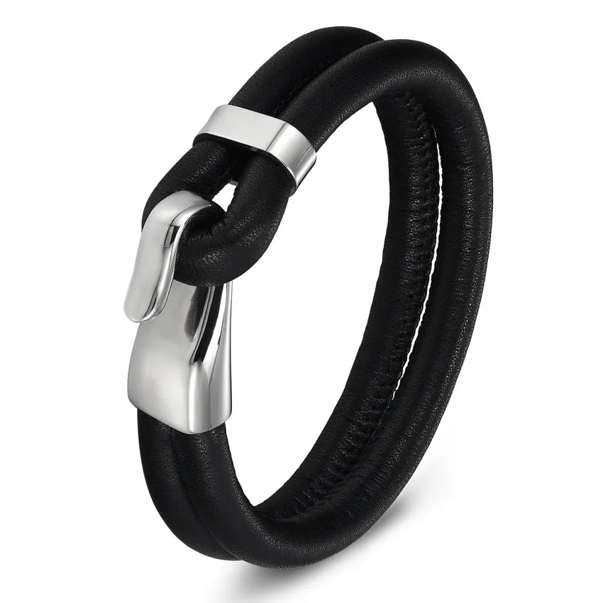 XQNI Genuine Leather Stainless Steel Bracelet For Women Bracelets & Bangles Female Leather Bracelet ladies Charm Toggle-clasps