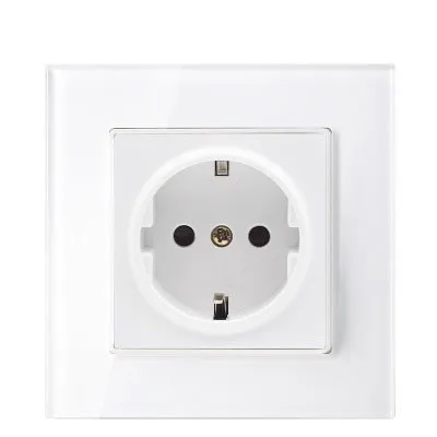 

Wall Crystal Glass Panel Power Socket Plug Grounded 16a Eu Standard Electrical Outlet 86mm * 86mm Germany Standard Socket