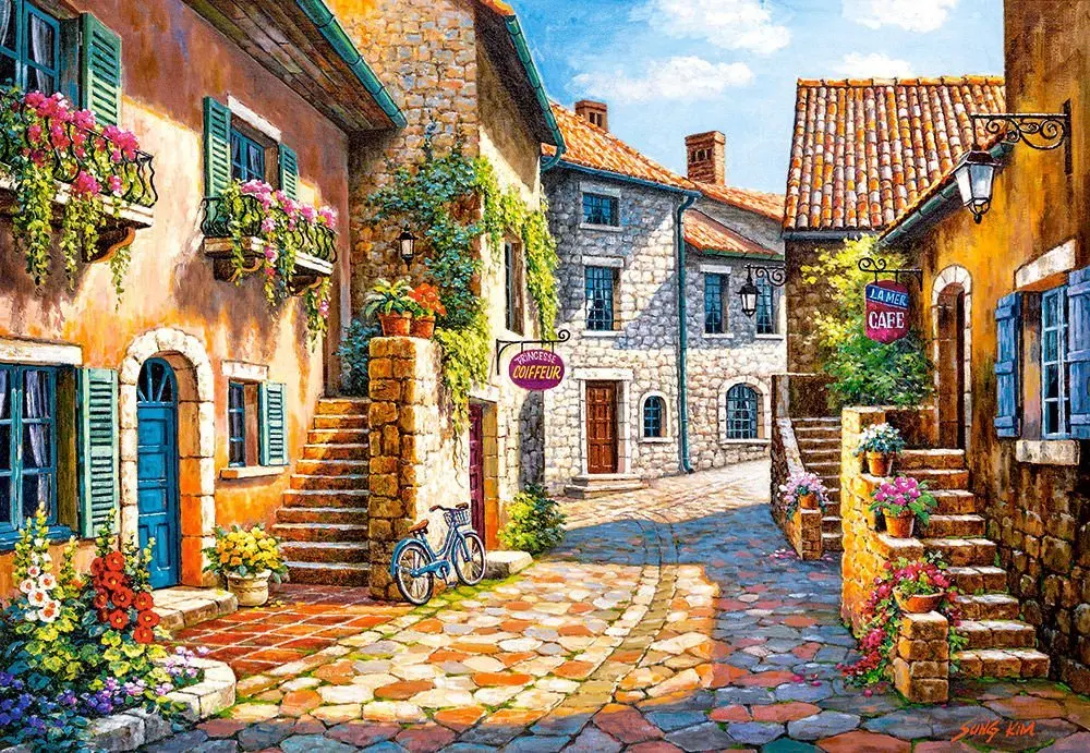 

Strolling streets romantic town art Needlework 14CT Canvas Unprinted Handmade Embroidery Cross Stitch Kits DIY Home Decor