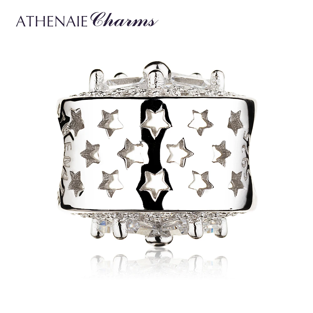 ATHENAIE 925 Sterling Silver Pave Clear CZ Flower Charm Bead Fit Bracelets Jewelry Gift