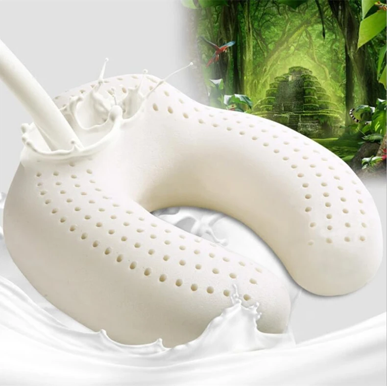 PurenLatex 27x27 U Shape Latex Travel Cushion Neck Pillow Memory Rebound Office Pillow Cervical Spine Protect High Back Design