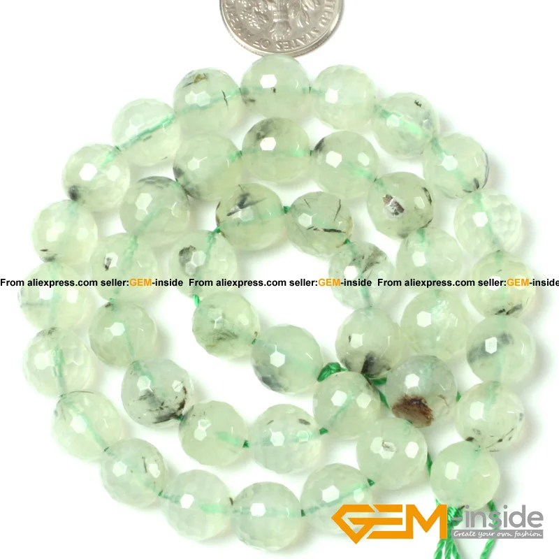 Round Faceted Prehnit e Beads,Selectable Size 8mm To 14mm,Natural Stone Beads For DIY Bracelet Making Strand 15\