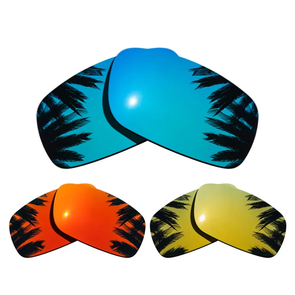 (Ice Blue+Orange Red+24K Gold Mirrored Coating) 3-Pairs Polarized Replacement Lenses for Crankshaft 100% UVA & UVB Protection