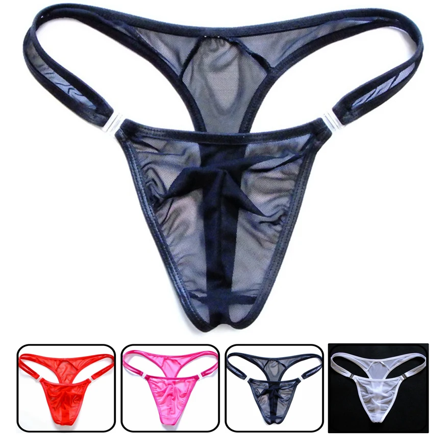 Erotic Mesh See-through Gay Mens Thongs Sexy Button Underwear Bikini Gay G-string Jockstrap Tanga T-back Funny Men