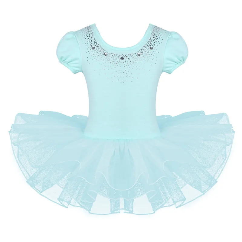 FEESHOW Kids Ballet Tutu Dresses Mesh Short Bubble Sleeves Sparkly Rhinestones Ballerina Dance Gymnastics Leotard Girls Dress