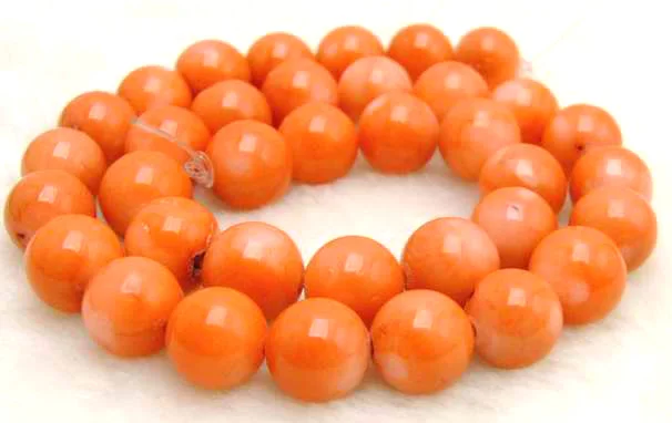 Qingmos 14-15mm High Quality 100% Round Orange Natural Coral Beads for Jewelry Making Necklace Bracelet Loose Strand 15