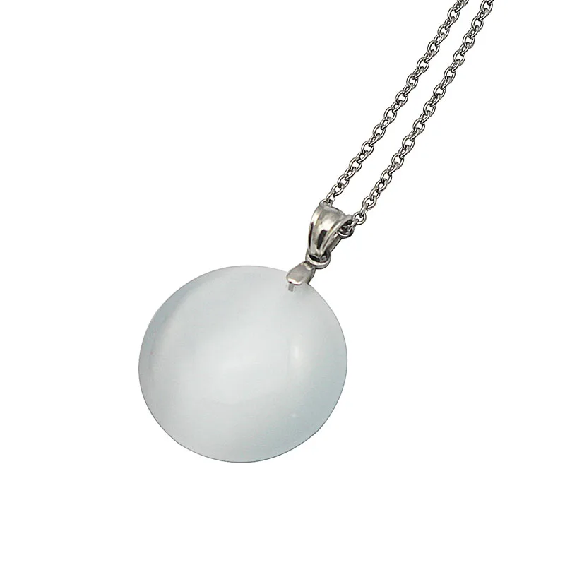 Round Opal Necklace Fashion Jewelry Women Stainless Steel Link Chain Raised Three-Dimensional Half Round Stone Pendant Necklace