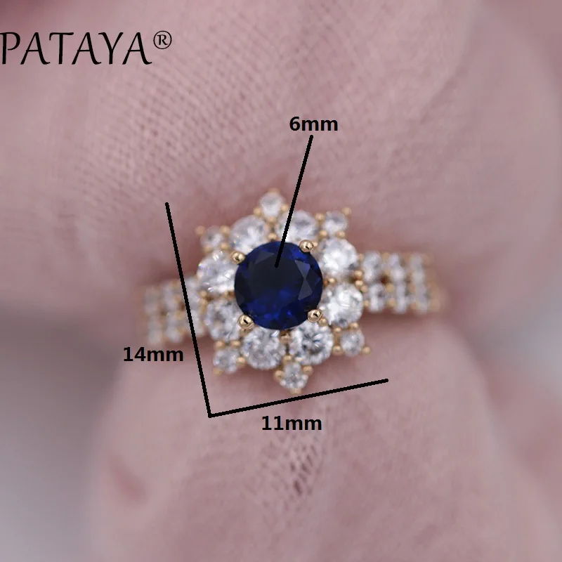 PATAYA New Original Design Blue Sunflower Round Natural Zircon  Earrings Rings Sets 585 Rose Gold Color Women Wedding Jewelry