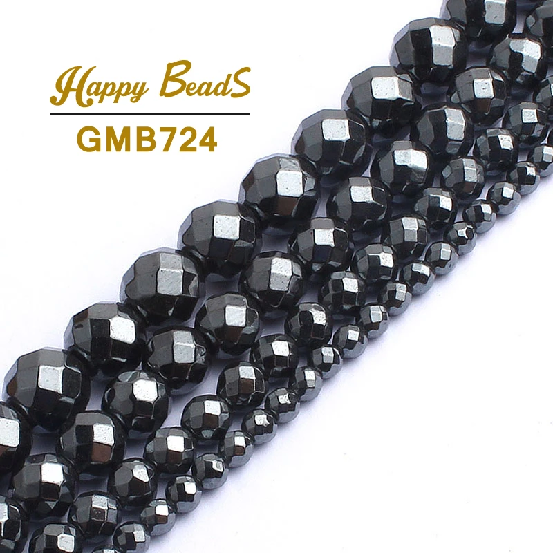 AAA Faceted Silver Plated Rose Gold Hematite Natural Stone Beads Round Loose beads For Jewelry Making 3/4/6/8/10mm Diy Bracelet