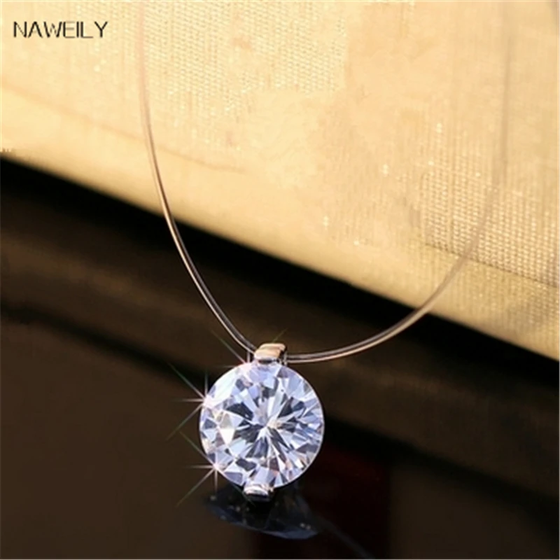 Transparent Invisible Fishline Necklace Super Shinning Zircon Pendant For Women Fashion Korea Clavicle Necklaces Femme Choker