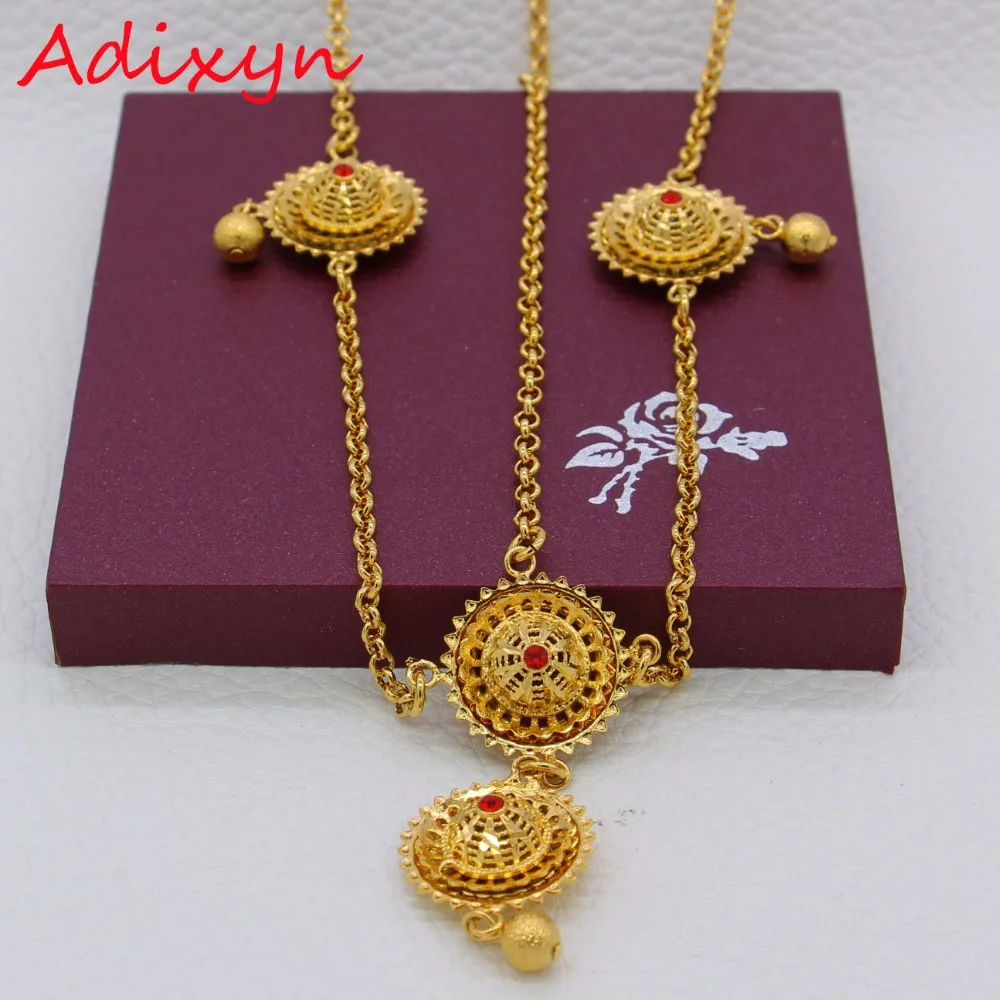 Adixyn Red Stone Forehead Pieces Ethiopian Head Chain Gold Color Hair Pice Jewelry Habesha Wedding Gifts N-12214