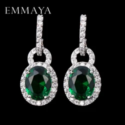 EMMAYA Silver-color Green Crystals Zircon CZ Drop Dangle Earrings for Women Fashion Luxury Dangle Earrings Jewelry