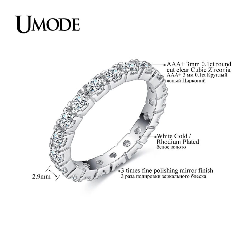 UMODE New Hot Gifts White Gold Color 0.1ct Round Simulated CZ Stone Circle Wedding Eternity Rings Bands Jewelry for Women UR0357