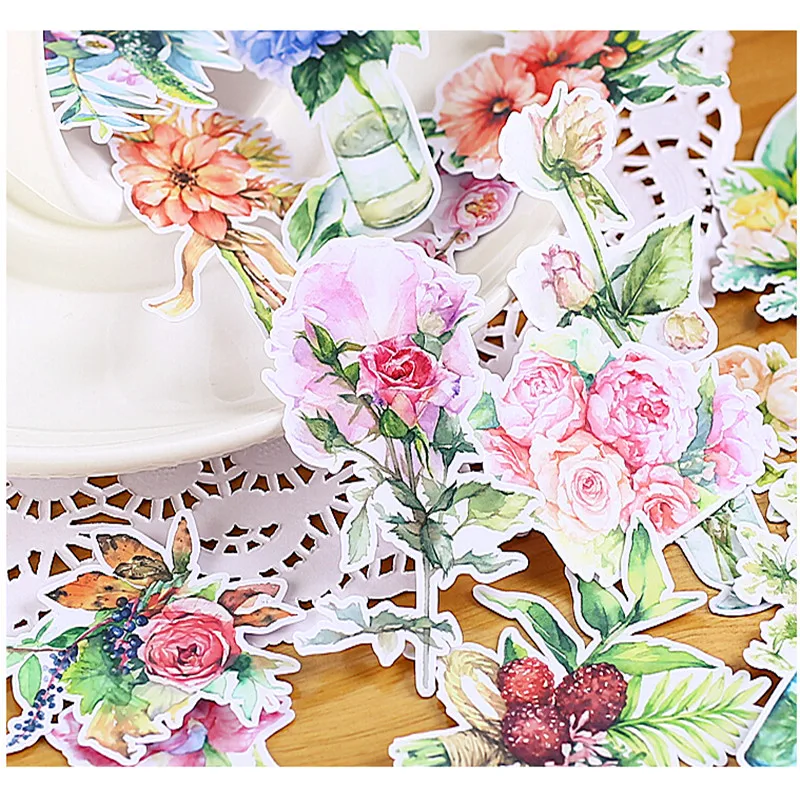 15pcs Creative Cute Self-made Flowers Scrapbooking Stickers /Decorative Sticker /DIY Craft Photo Albums/trunk Sticker Kawaii