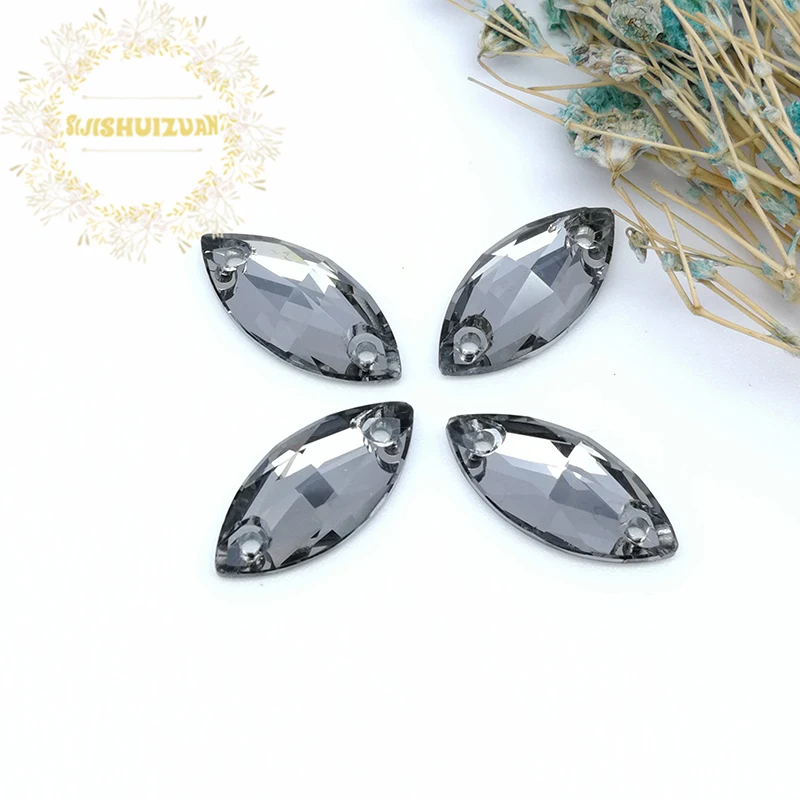 Black Diamond High-grade Horse eye Glass Crystal sew on rhinestones with TWO holes Diy wedding dress accessories