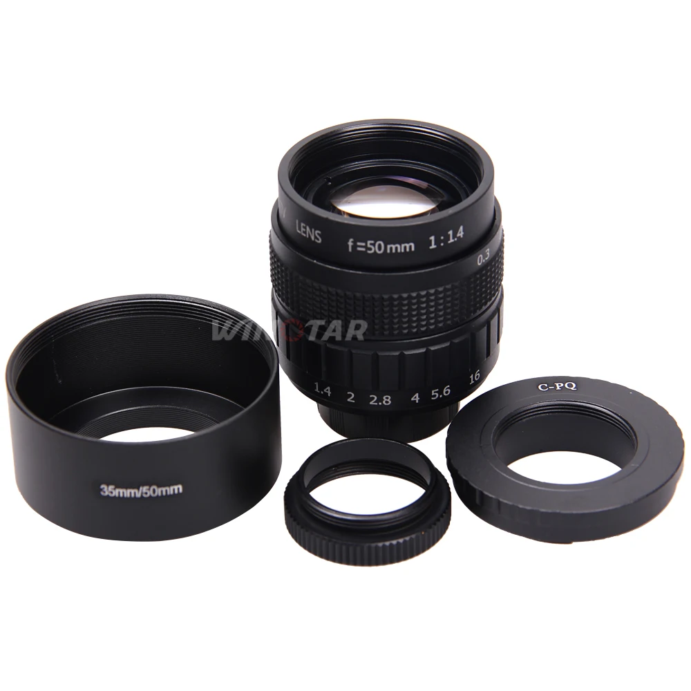 50mm F1.4 CCTV TV Movie lens + C-PQ Lens Mount Ring Adapter + Lens Hood + Macro Ring for Pentax Q / Q10 / Q7 / Q-S1 camera