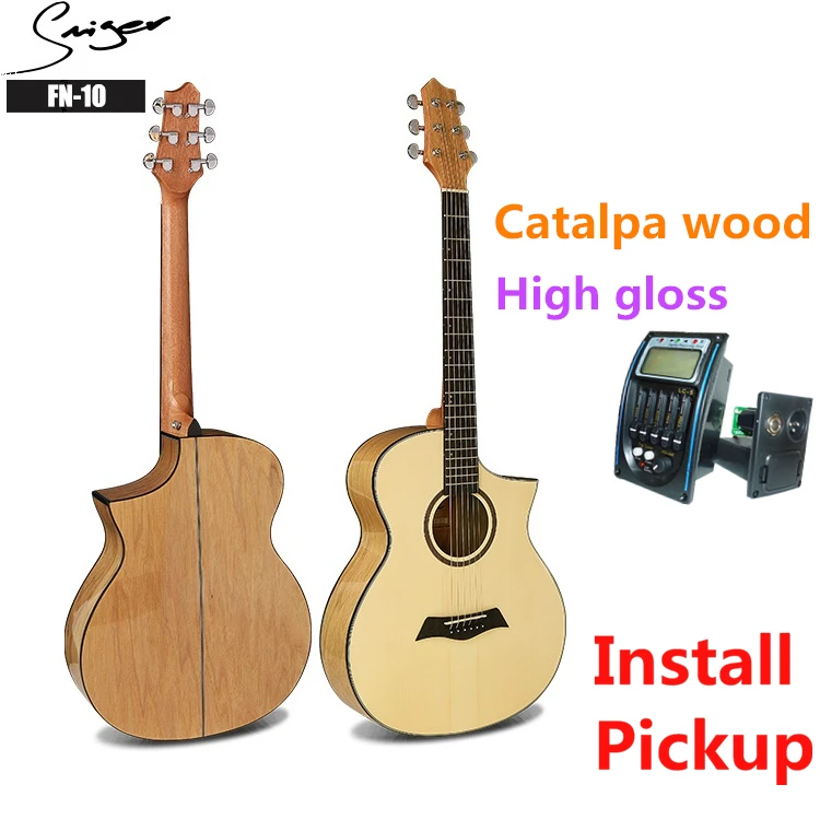 Guitar Acoustic Electric Steel-String 40 Inches A-Body Guitarra 6 Strings Folk Pop  Cutaway Wood Color High Gloss Pickup