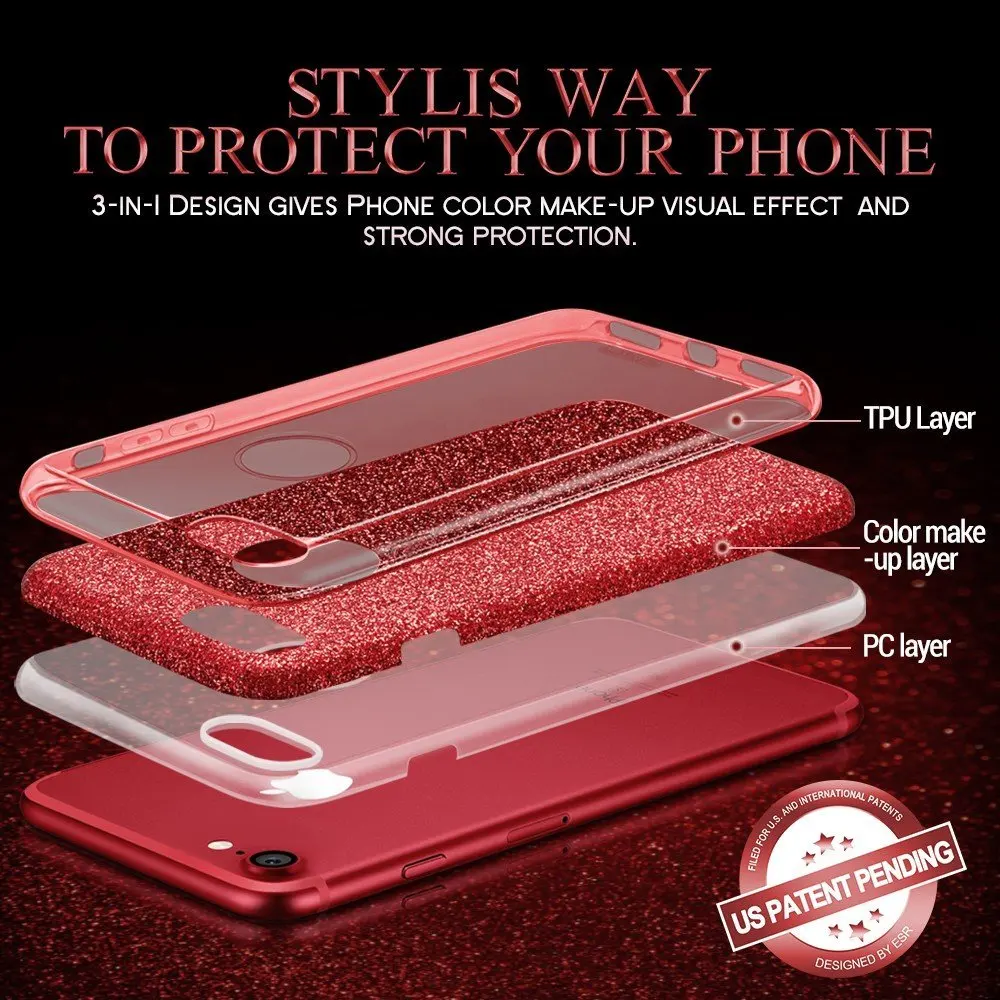 3 IN 1 Gradient Glitter Cover for iphone 14 13 12 11 Pro Max Mini X XR XS Max SE 7 8 Plus Case Clear PC+TPU Bling Coque Fundas