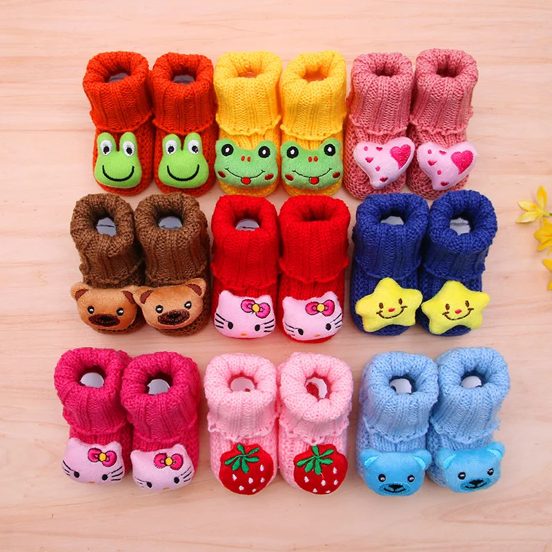 Newborn Baby Toddler Shoes 0-1 Year Old Baby Shoes Handmade Knitted Wool Shoe Hair Socks Embroidery Cartoon Bbaby First Walkers