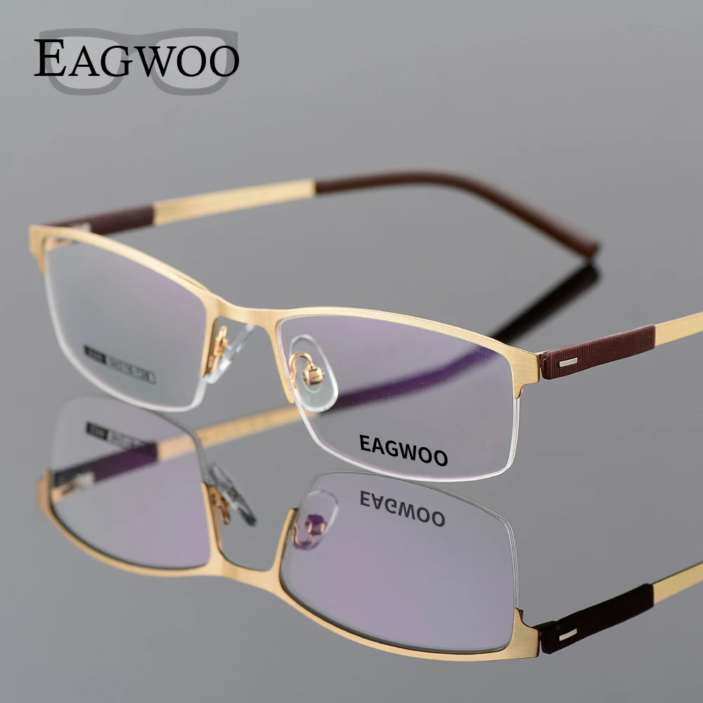 EAGWOO Business Eyeglasses Frame Half Rim Optical Glasses Men Eyewear Gold Frame Glasses for Myopia Reading Spring Temple 2299