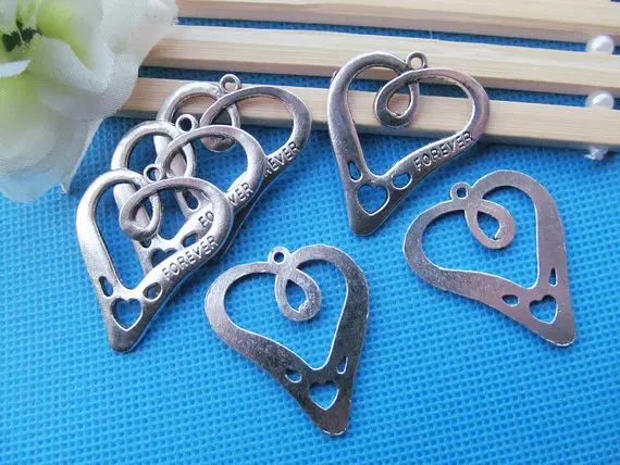 10pcs Antique Silver Filigree Hollow Heart Frame,Embedded Heart FOREVER,Connector Pendant Charm/Finding,DIY Jewelry Accessory