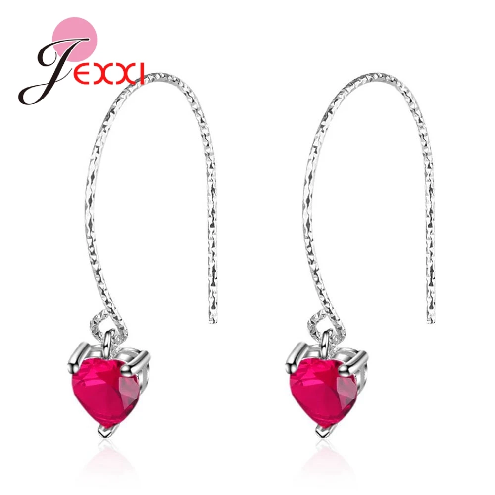 

925 Sterling Silver Color Cubic Zirconia Classic Red Heart Drop Earring For Lovely Women Girls Hot Selling Top Quality Wholesale