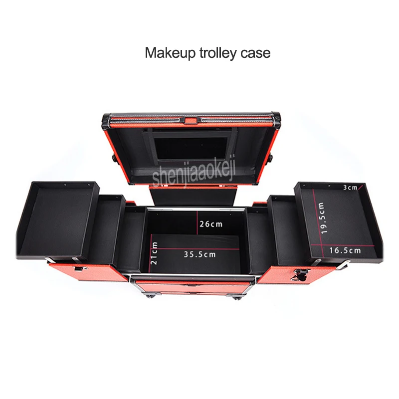 Makeup trolley case Multi-layer Beauty & Makeup Storage Trolley Aluminum Alloy Cosmetic Case Travel Toiletry Trunk Carrier 1pc