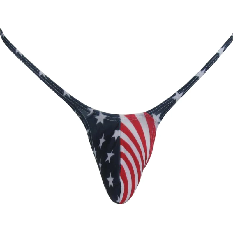 Men\'s Underwear G-String Thong Contoured Pouch Bulge Bud Grape Smugglers USA Flag Stars&Stripes Patriotic