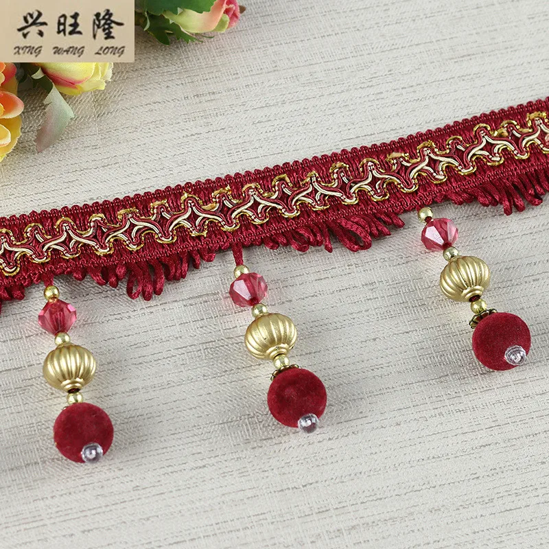 

XWL 12M/Lot Beaded Curtain Lace Trim Sofa Edge Tapestry Curtain Accessories Tassel Fringe Lace Ribbon DIY Sewing Home Decor