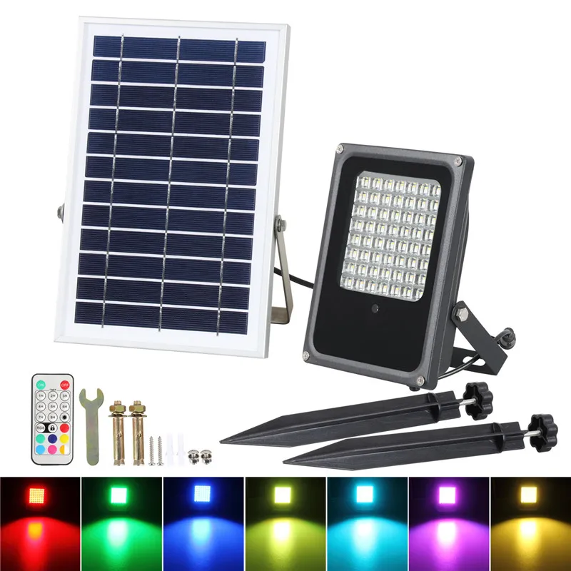 Solar Panel LED Landscape Garden Yard Path Lawn Spotlight 20 56LED Solar RGB Lamps Remote Control Outdoor Grounding Floodlight