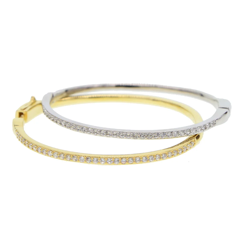 luxurious Jewelry Gold & Rhodium Two Tone Color CZ mirco Pave Bangle Bracelets Wedding jewelry Gift Wholesale cheap price