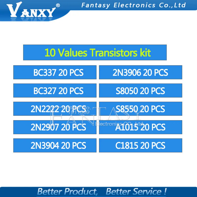 Imagem -06 - Jogo da Variedade do Transistor Transistor Bloco da Caixa Bc337 Bc327 2n2222 2n2907 2n3904 2n3906 S8050 S8550 A1015 C1815 10 Valor 200 Pcs