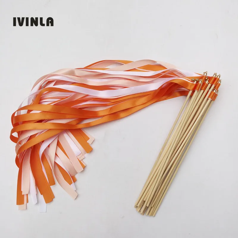 

50pcs/lot Orange and white Wedding Ribbon Wands for wedding decoration