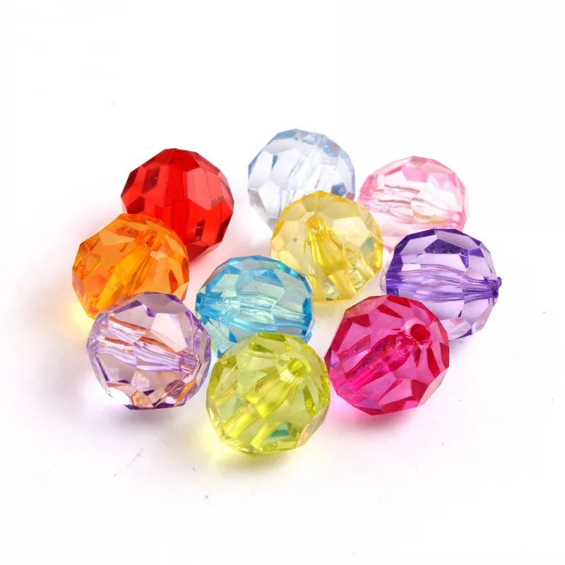 Kwoi Vita  20MM 12mm Colorful Acrylic Transparent Faceted Beads For Kids Chunky Necklace