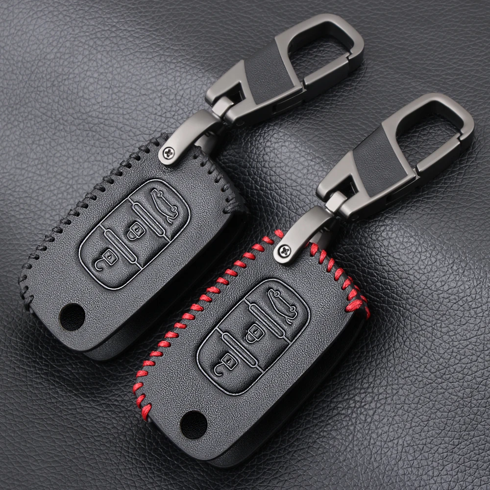 Folding 100% Leather Car Key Case for Lada Sedan Largus Kalina Granta Vesta X-Ray XRay for Renault Dacia 3 Buttons Key Shell