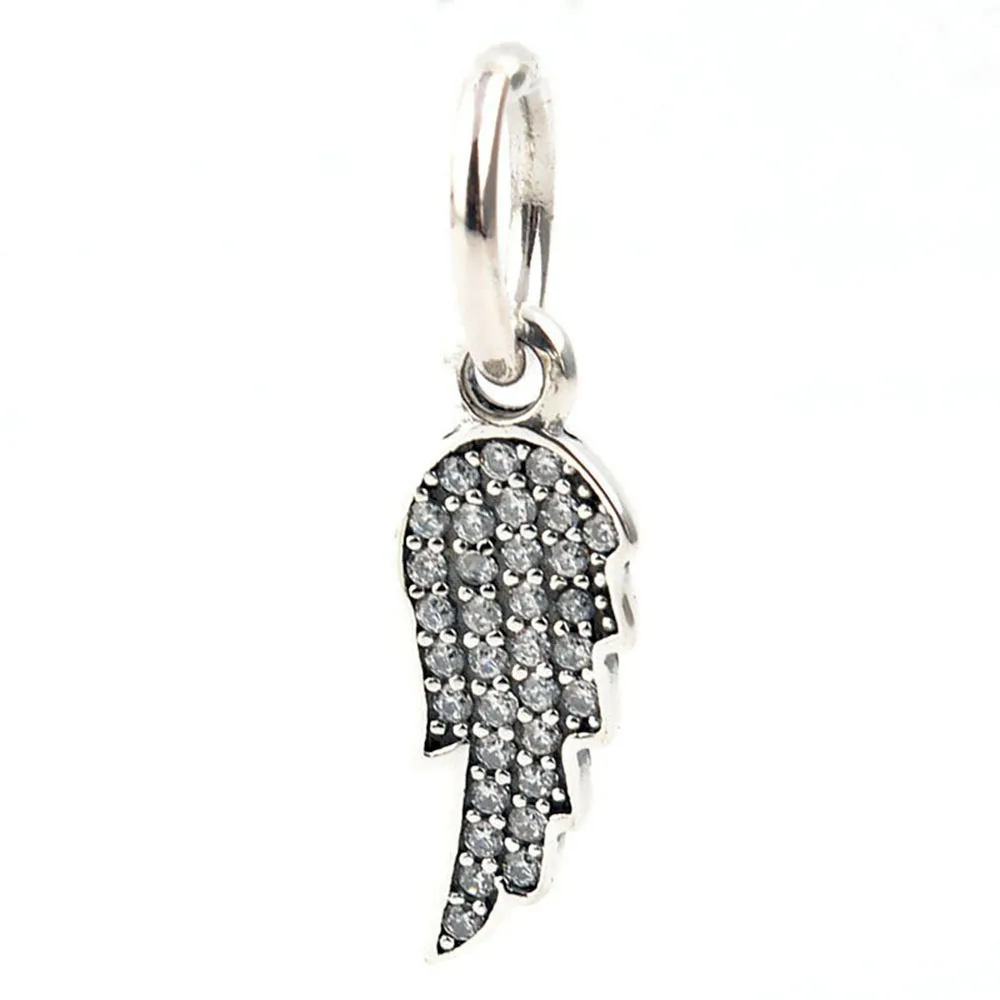 

Authentic 925 Sterling Silver Charm Wing Feather Crystal Pendant Beads For Original Pandora Charm Bracelets & Bangles Jewelry