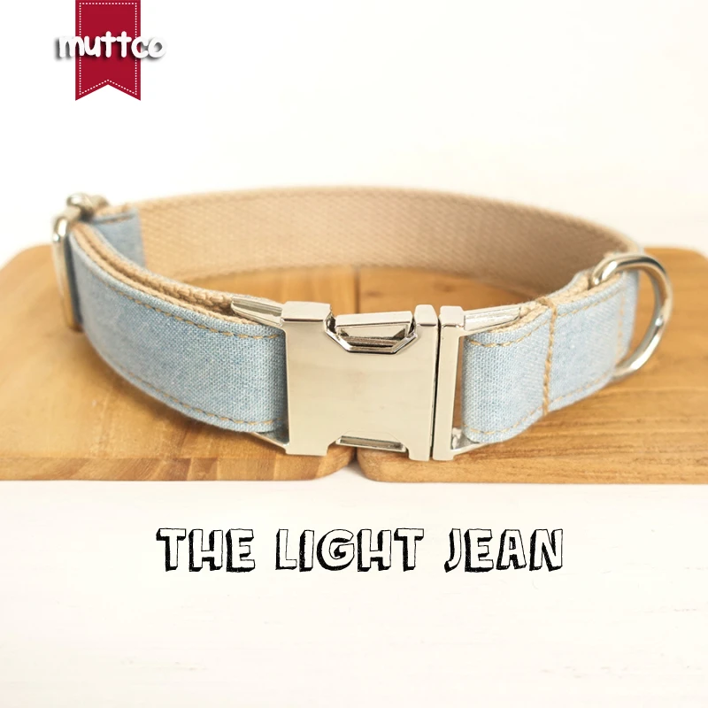 

MUTTCO retailing self-design dog collar THE LIGHT JEAN handmade collar wathet blue and white 5 sizes dog collar UDC034