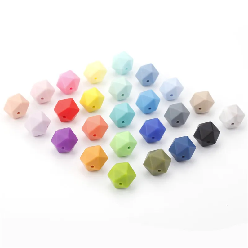 100PCS Food Grade Solicone Chewable Icosahedron Beads 14mm For Baby Teething Necklace Pacifier Chain Bpa Free Teether