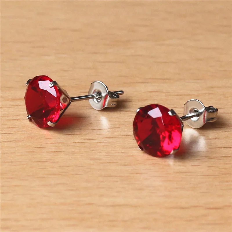 316 L Stainless Steel With 8mm Round AAA Red Zircon Stud Earrings For Men And Women 201903011412