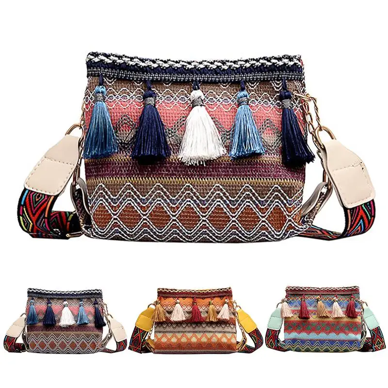 

Fashion Women Shoulder Bag Purse Fashion Ethnic Style Tassel Decor Bucket Bag Crossbody Bags Messenger Bag bolsa feminina